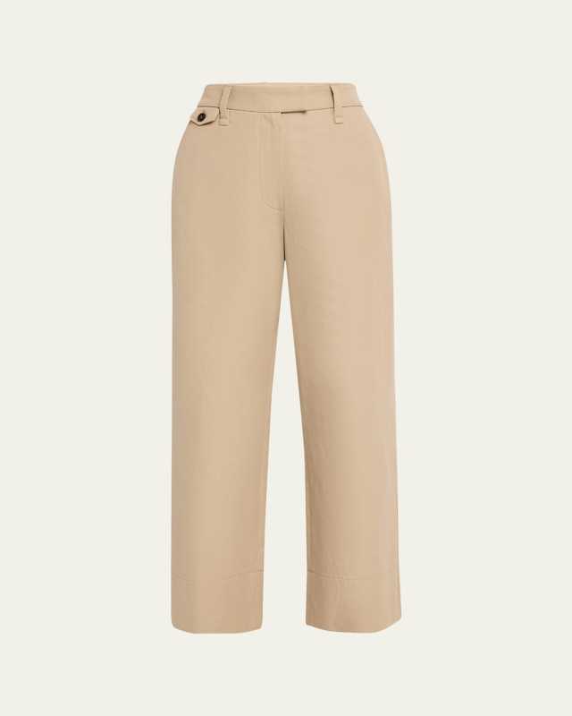 Cotton-Linen Wide-Leg Crop Chino Pants